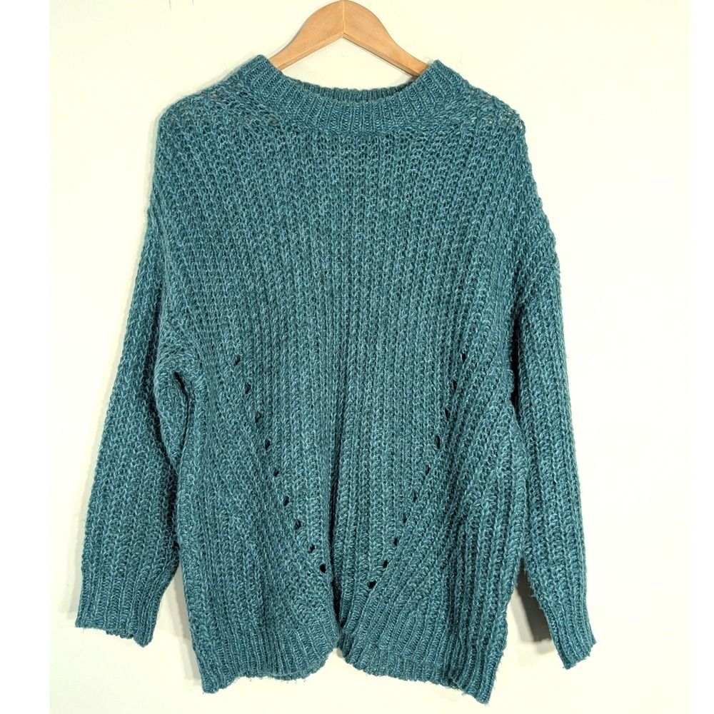 American Eagle Teal Sweater; Pointelle Knit, Oversized, Crewneck